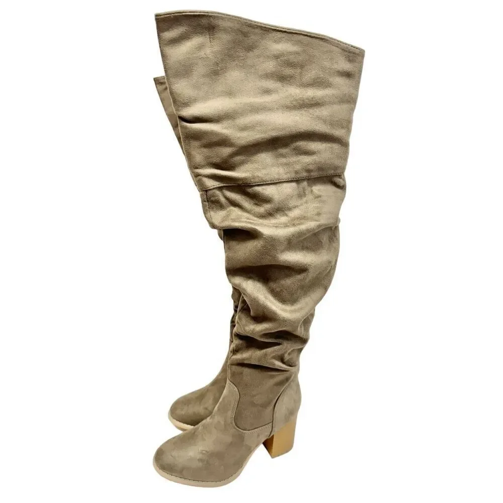 Journee Collection Over The Knee Boots Size 6 Vegan Leather Block Heel Round Toe